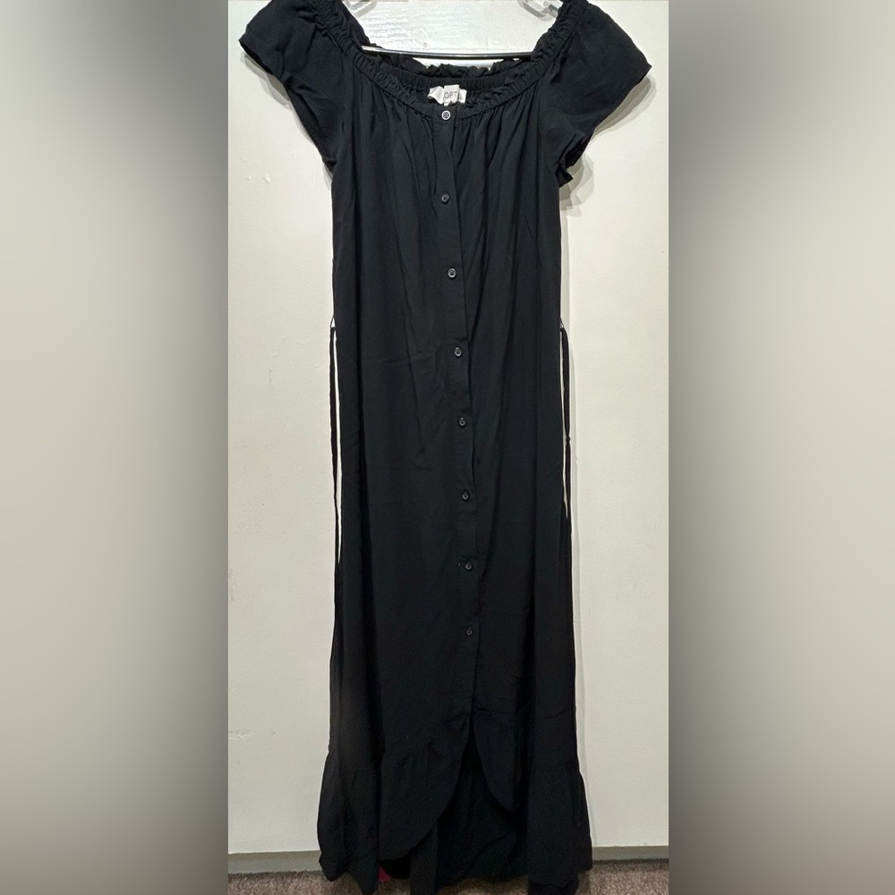 LOFT Women's Off The Shoulder Black Button Down Midi Dress - Size SP